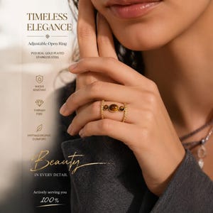Boho lyxig tigerögaring, justerbar vintagering i guld, öppen ring med uttalande, ring med naturlig ädelsten, eleganta retrosmycken som present till henne