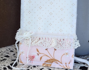 Quilted Bible Card Holder: Pink & Gold Floral Fabric Prayer Card Pocket, Holds Most Standard Size Cards, Prayer Card Display