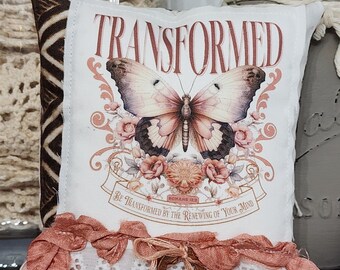Butterfly Floral Prayer Pillow: Romans 12 Christian Decor