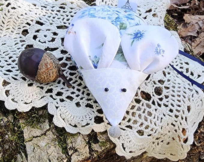 Featured listing image: Fabric Church Mouse: Blue & White / God Hears Even the Quietest of Prayers