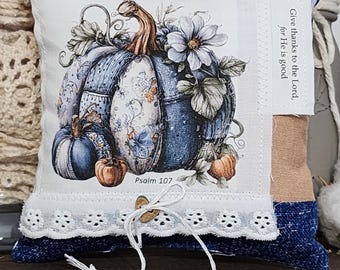 Floral Pumpkin Prayer Pillow: Psalm 107 Christian Decor