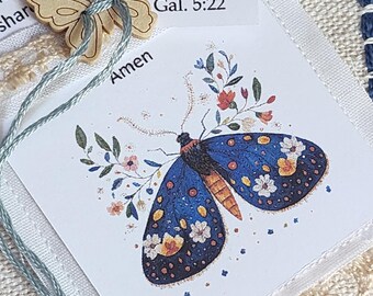 Fruits of the Spirit Prayer Cards: Includes Acknowledgement Cards and Fabric Holder, Blue Butterfly Design, For Women New to Praying