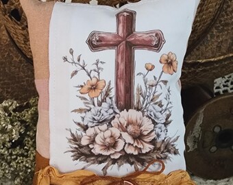 Floral Cross Prayer Pillow: Jeremiah 29, Christian Decor with Scripture and Cross Penny