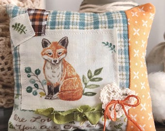 Fox Prayer Pillow with Crochet Heart: Interactive Faith Decor