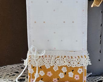 Quilted Prayer Card Pocket: Caramel & Pink Floral Fabric Prayer Card Holder, Holds Most Standard Size Cards, Christian Gift