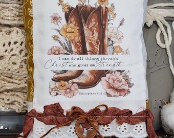 Philippians 4 Prayer Pillow: Christian Cowgirl, Western Faith Decor