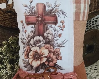 Jeremiah 29 Prayer Pillow: Rustic Floral Cross Mini Pillow, Christian Gift