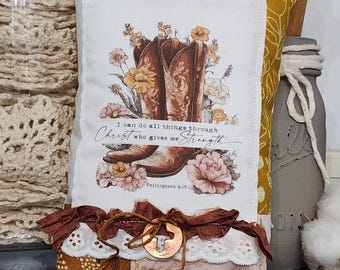 Christian Cowgirl Boots Prayer Pillow: Boho Western Decor