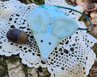 Fabric Church Mouse Ornament: Aqua & Green Christian Decor, Pastor Gift