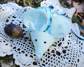 Plush Fabric Church Mouse Ornament: Aqua & Green Floral