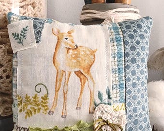 Deer Prayer Pillow: Crochet Heart, Woodland Decor