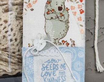 Sow Seeds of Love & Kindness Pocket Prayer Quilt:  Interactive Mini Prayer Quilt with Bear and Birds, Christian Faith Gift