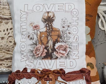 Boho Christian Prayer Pillow: Interactive Decor with Cross Penny
