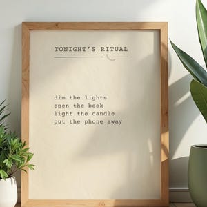 Screen Break Art Download, Tonight's Ritual Poster, Reading Nook Decor, Digital Detox Poster, Book Lover Gift, Slow Living Wall Print