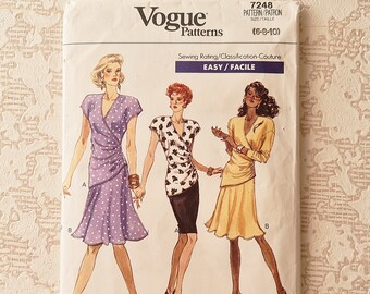 size 6 8 10 factory folded sewing pattern - vintage 1988 Misses' faux wrap top and skirt with ruched hip detail - Butterrick Vogue 7248