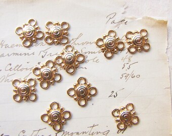 10 gold coloured metal connectors - 4 ring ethnic look jewelry spacer focals - bracelet links - 15mm