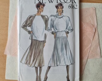 Sizes 8 to 18 - New Look 6062 - vintage 80s factory folded sewing pattern - Misses' yoke skirt and bat wing top in 2 styles