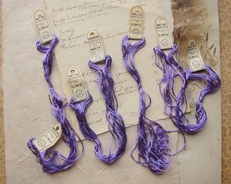 German Mez artificial silk thread antique embroidery floss pastel violet colour 476 circa 1920s