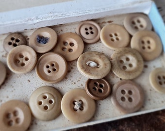 vintage rustic work buttons - lot of carmel coloured tagua nut plastic and bone - different sizes and shapes