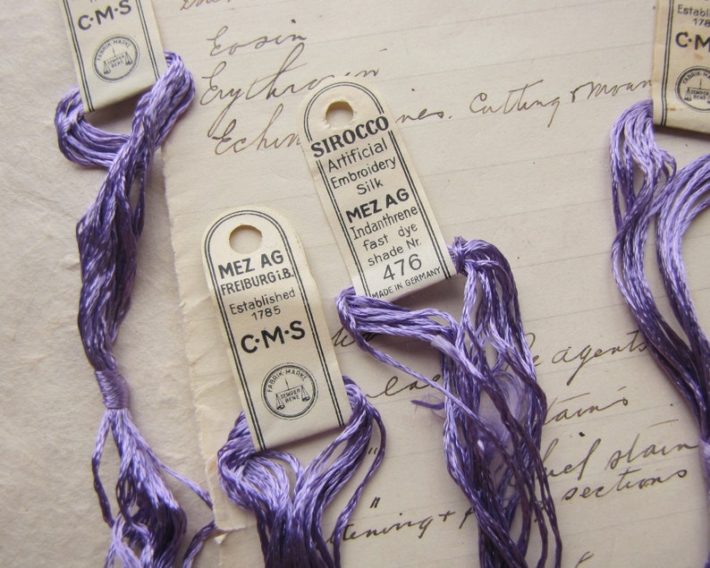 German Mez artificial silk thread antique embroidery floss pastel violet colour 476 circa 1920s