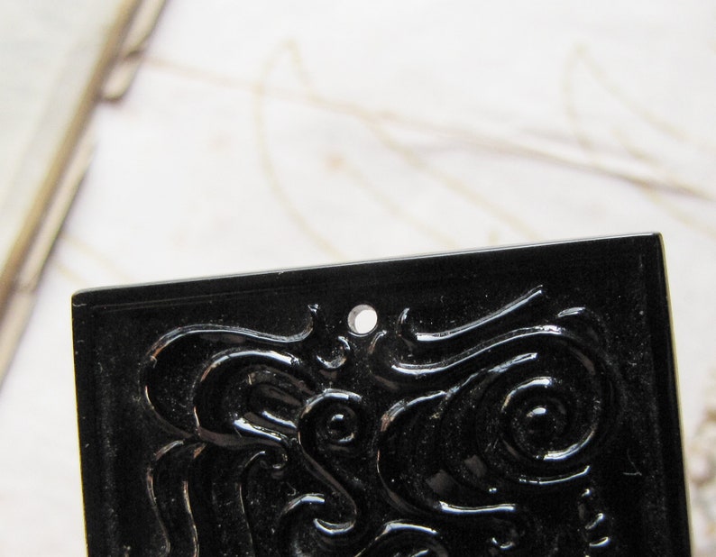 square flat focal plate with organic abstract designs Czech glass pendant circa 1960s modernist style top drilled