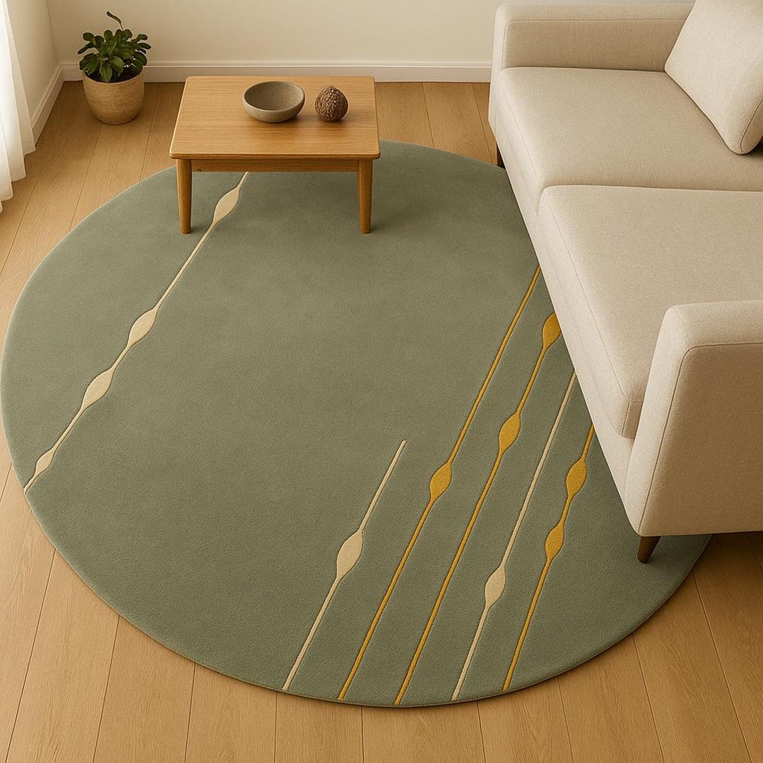 Sage Green Round Wool Rug: Abstract Linear Design - Etsy
