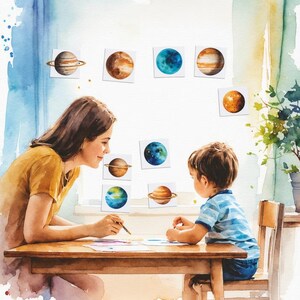 Solar System Brain Deck: 40 Bilingual Astro Flashcards for Kids image 2