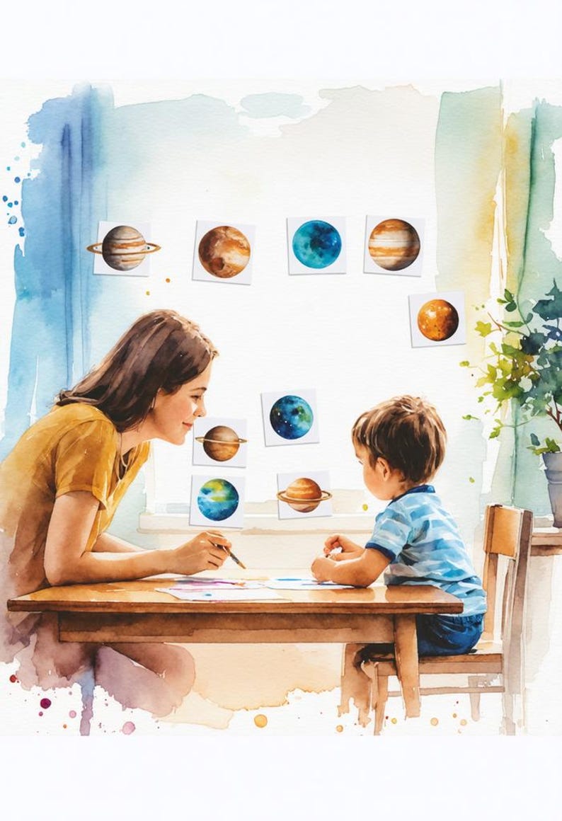 Solar System Brain Deck: 40 Bilingual Astro Flashcards for Kids image 2