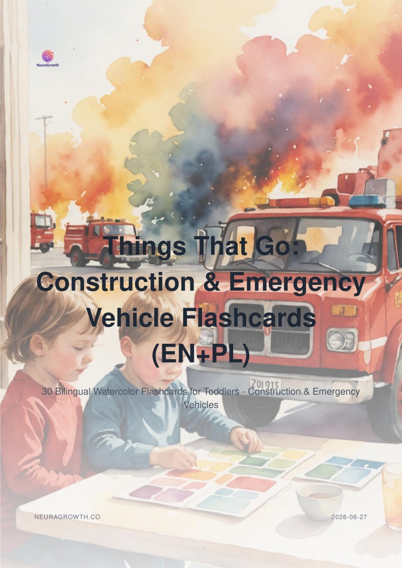 Bilingual Flashcards for Toddlers: Construction & Emergency Vehicles image 1