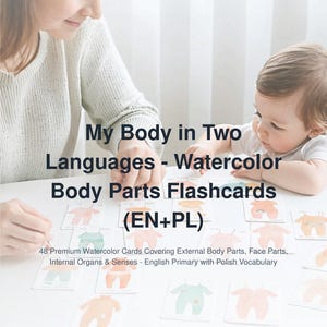 Bilingual Body Parts Flashcards - English Polish Watercolor Learning Cards image 1