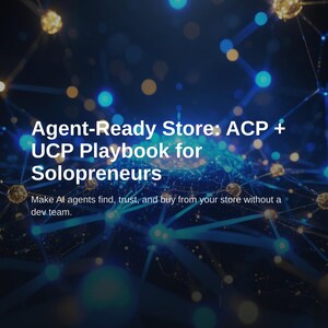 May include: A digital document cover titled Agent-Ready Store: ACP + UCP Playbook for Solopreneurs. It features the Neuragrowth logo, a dark blue background with glowing light nodes and lines, and the text: Make AI agents find, trust, and buy from your store without a dev team. NEURAGROWTH.CO and 2026-07-04 are at the bottom.