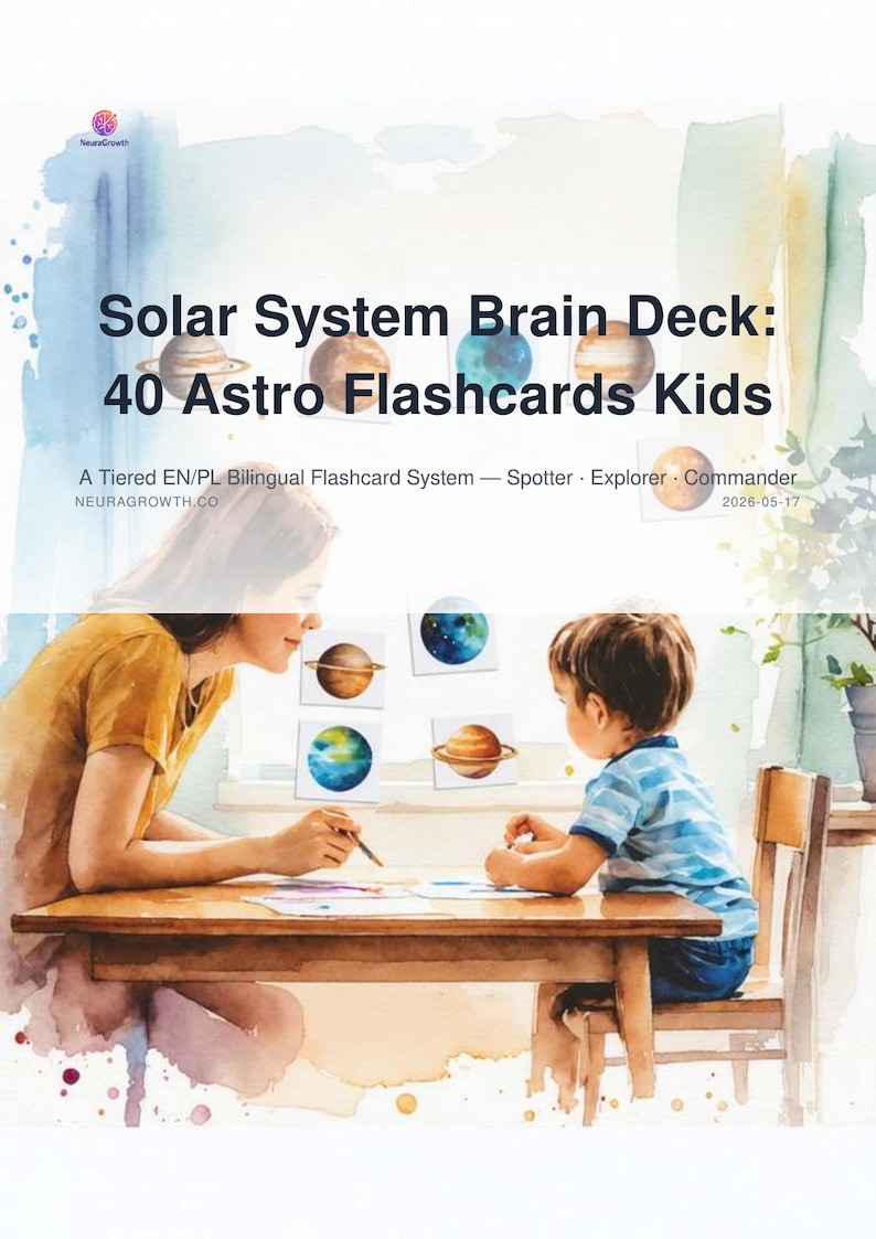 Solar System Brain Deck: 40 Bilingual Astro Flashcards for Kids image 1