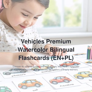 Bilingual Watercolor Flashcards: 40 Vehicles in English and Polish image 1