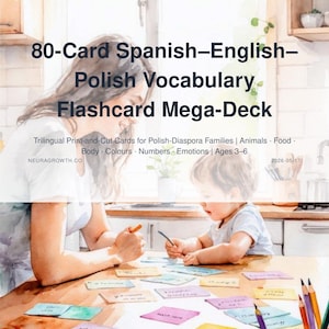 Trilingual Flashcards Spanish English Polish: 80 Print-Cut Cards for Kids image 1