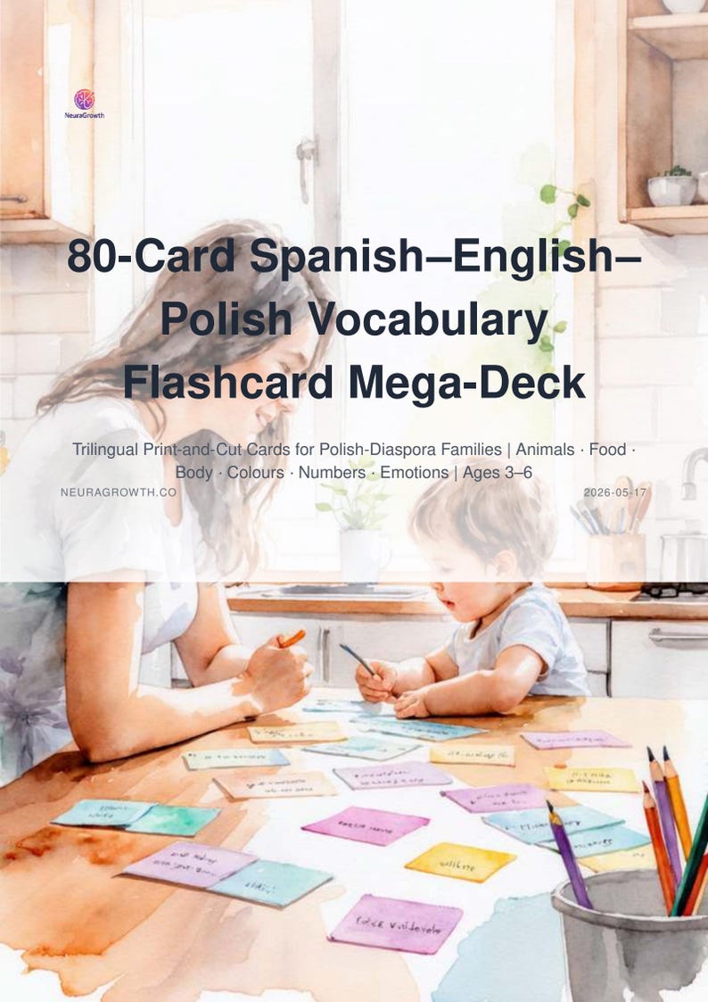 Trilingual Flashcards Spanish English Polish: 80 Print-Cut Cards for Kids image 1
