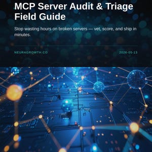 May include: A digital graphic for a "MCP Server Audit & Triage Field Guide" with the NeuraGrowth logo. The guide's title is in white text on a dark background. The image has a network design with blue and orange spheres.
