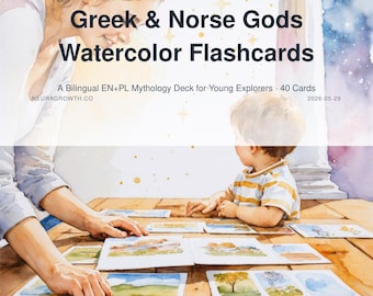 Greek and Norse Gods Watercolor Flashcards: Bilingual EN+PL Mythology Learning Deck