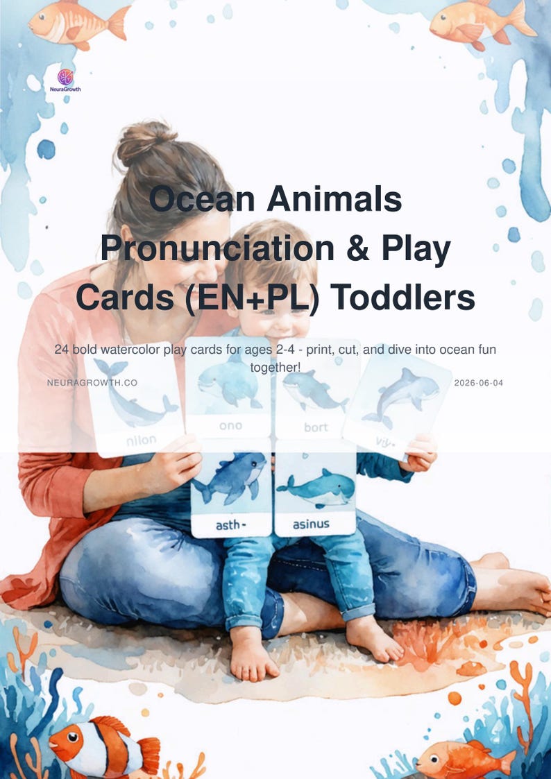 Ocean Animals Pronunciation Cards for Toddlers 2-4 | Printable Play image 1