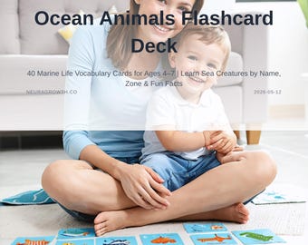 Ocean Animals Flashcard Deck: 40 Marine Life Vocabulary Cards Ages 4-7