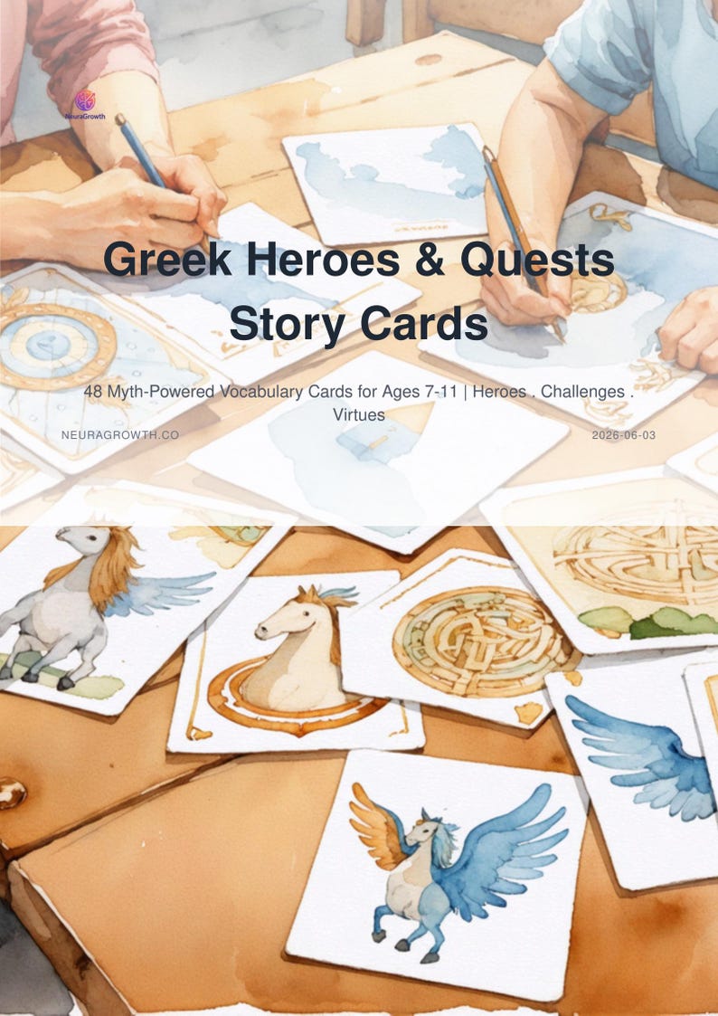 Greek Heroes Story Cards: 48 Mythology Vocabulary Cards for Kids Ages 7-11 image 1