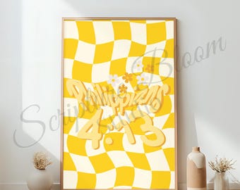 Philipper 4 13 Print, Groovy gelb karierte Schrift Wandkunst, christlicher digitaler Download, Retro Bibel Vers Poster