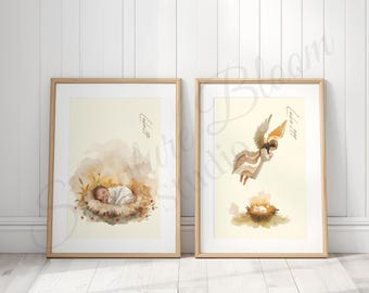 Neugeborene Jesus Krippe Druck, Engel Druck, Lukas 2 1 Lukas 2 11, Christliche Kinderzimmer Dekoration, Weihnachtswand Kunst Digitaler Download, Bibel Vers Kunst
