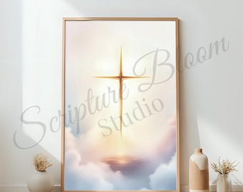 Helles Kreuz Digitaldruck, christliche Wandkunst, Jesus Kreuz druckbare Kunst, Glaube Wohnkultur, religiöses Geschenk, moderne Bibel Vers Kunst