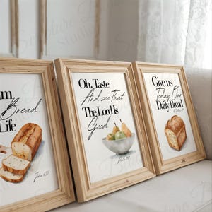 Christian Kitchen Wall Art Set of 3, Bible Verse Prints Digital Download, I Am The Bread of Life, Daily Bread Faith Decor Gift