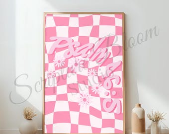Retro Psalm 46: 5 Wandkunst Druck, rosa karierter Bibel Vers Digitaler Download, ästhetisches christliches Schriftplakat, Groovy Wohnkultur Geschenk