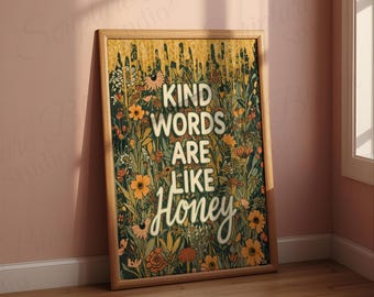 Freundliche Worte sind wie Honigdruck, Sprüche 16 24 Wandkunst, christliches Wohnkultur, Boho Blumenschrift Poster, digitaler Download Bibel-Vers