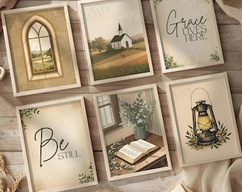 Rustikale christliche Wandkunst 6er-Set, Bibel-Versdrucke, moderner Glaube-Innendekoration, digitaler Download, Bauernhausschrift-Printables