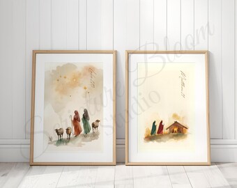 Krippe Hirten Weise Männer Drucke, Christian Weihnachtsdekor, Luke 2 20 Matthäus 2 1 Bibel Vers druckbare Wandkunst, digitaler Download Geschenk