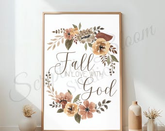 Thanksgiving-Herbst-Dekor, christliche Hauswandkunst, inspirierende Schrift-Druck, Aquarell-Blumenkranz-digitaler Download, Glaube druckbare