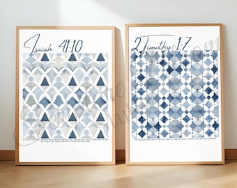 Weiches blaues Bibel-Vers-Wand-Kunst-Set, digitaler Download, Jesaja 41 10 & 2 Timotheus 1 7 christliche Schriftdrucke, minimalistischer Glaubens-Dekor
